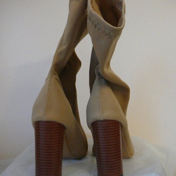 Tan Fabric Slip On Mid-Calf 3.75" Chunky Heeled Boots-US 10.5, Size 41-Read Desc - Picture 4 of 7
